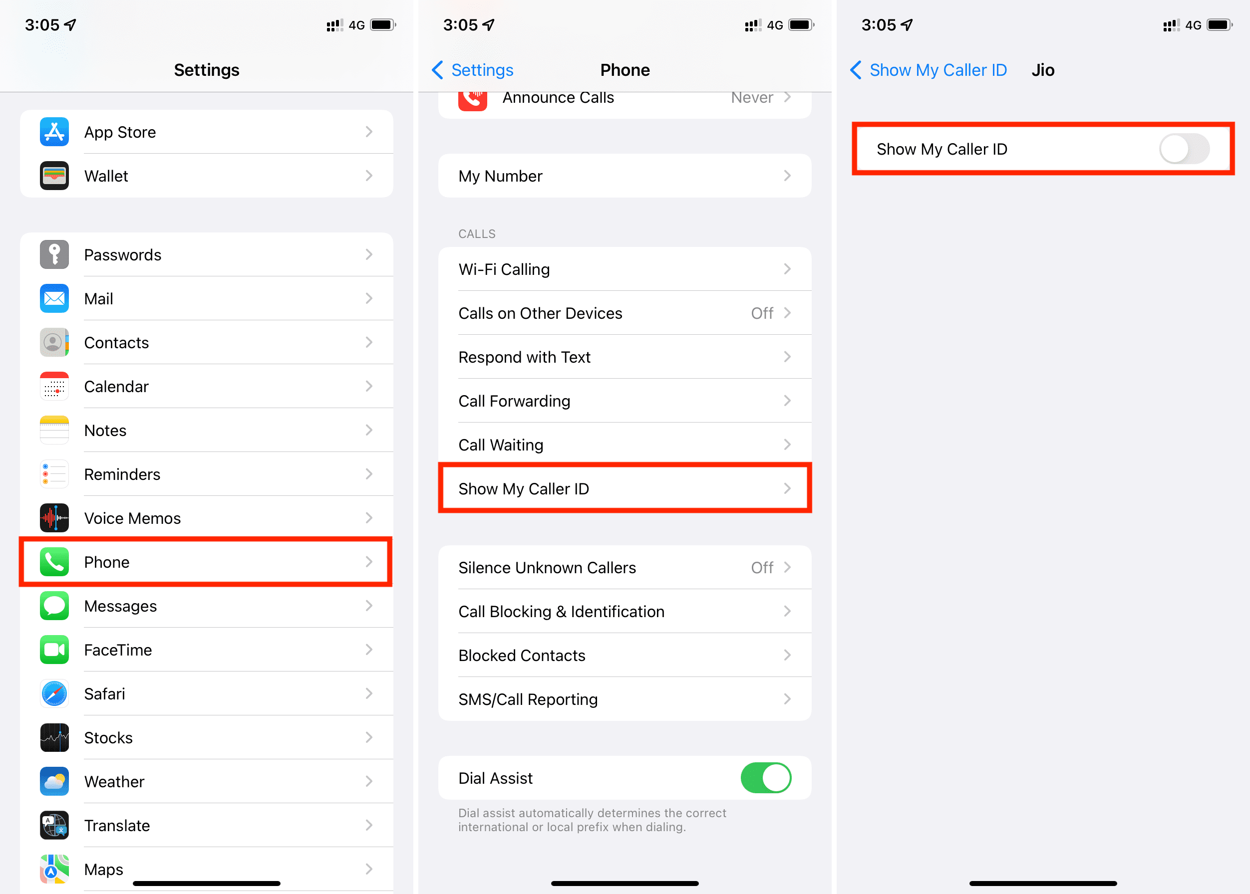 Using settings on iPhone